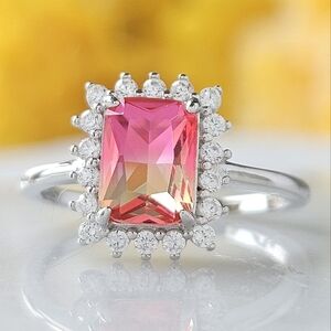 Pink and Peach Tourmarine Ring, 925 Sterling Silver Charmed Aroma